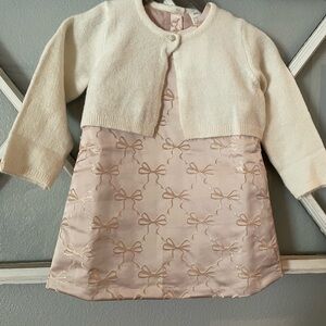 H&M  pink shimmery dress with cardigan ￼